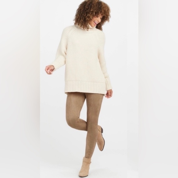 Spanx Faux Suede Stretch Leggings Camel Beige Taupe Size Large - Picture 1 of 10